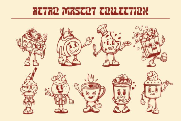 Download Cute Dessert Retro Mascot Character Logo - Retro Collection