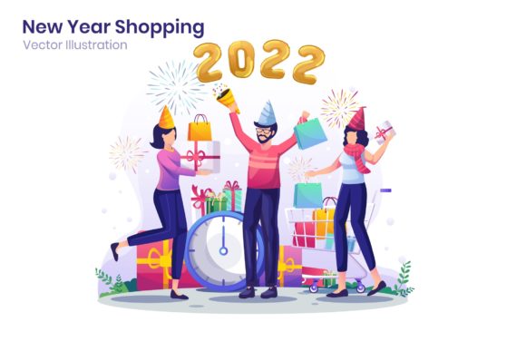 Download New Year Shopping Sale Flat Illustration - Sale Collection